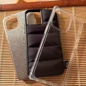iPhone 13 cases silver, puffer and clear excellent condition 3 pc. Set